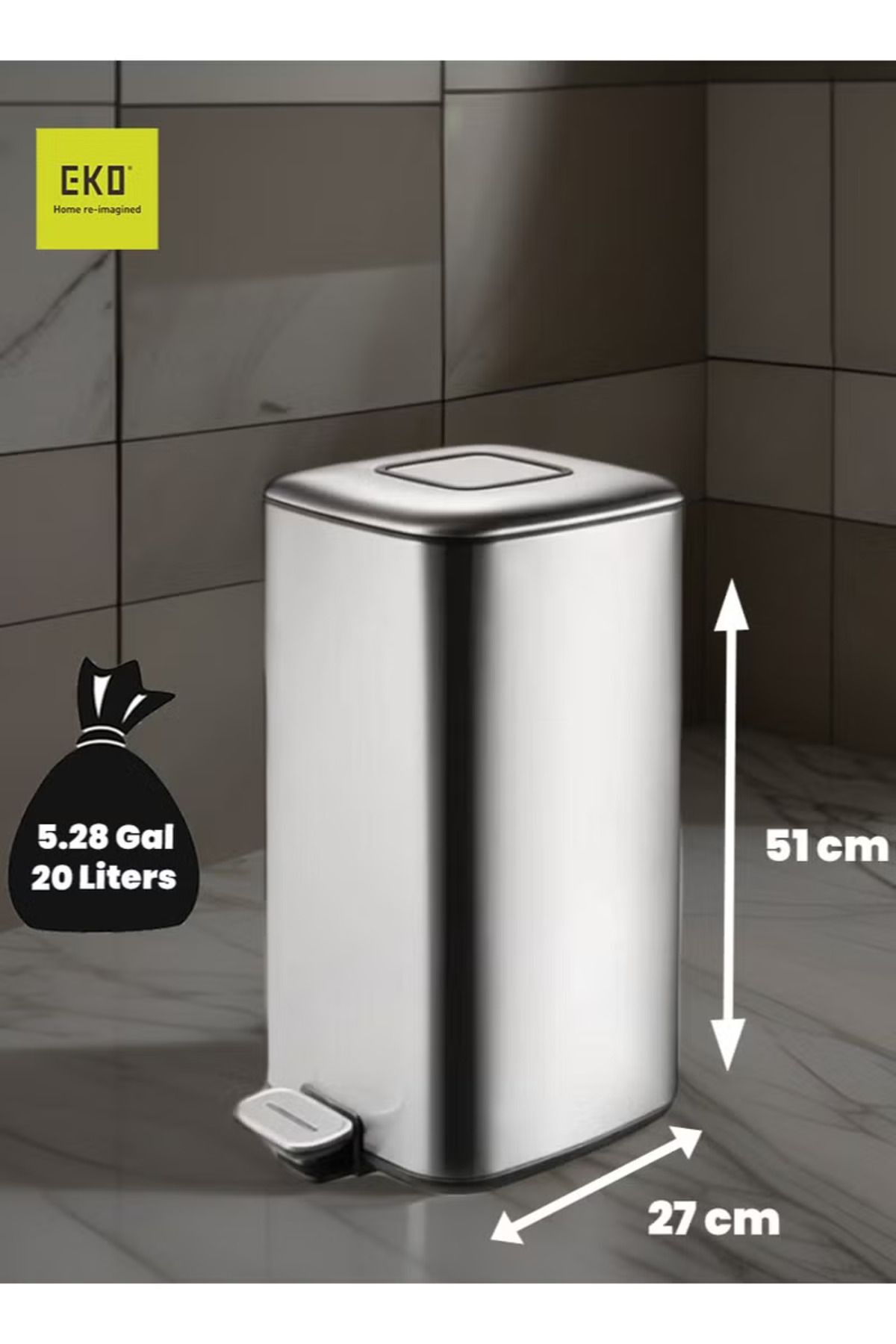 EKO-Regent 20l Pedal Bin – Brushed Stainless Steel, Soft-close, Fingerprint-resistant Trash Can 2