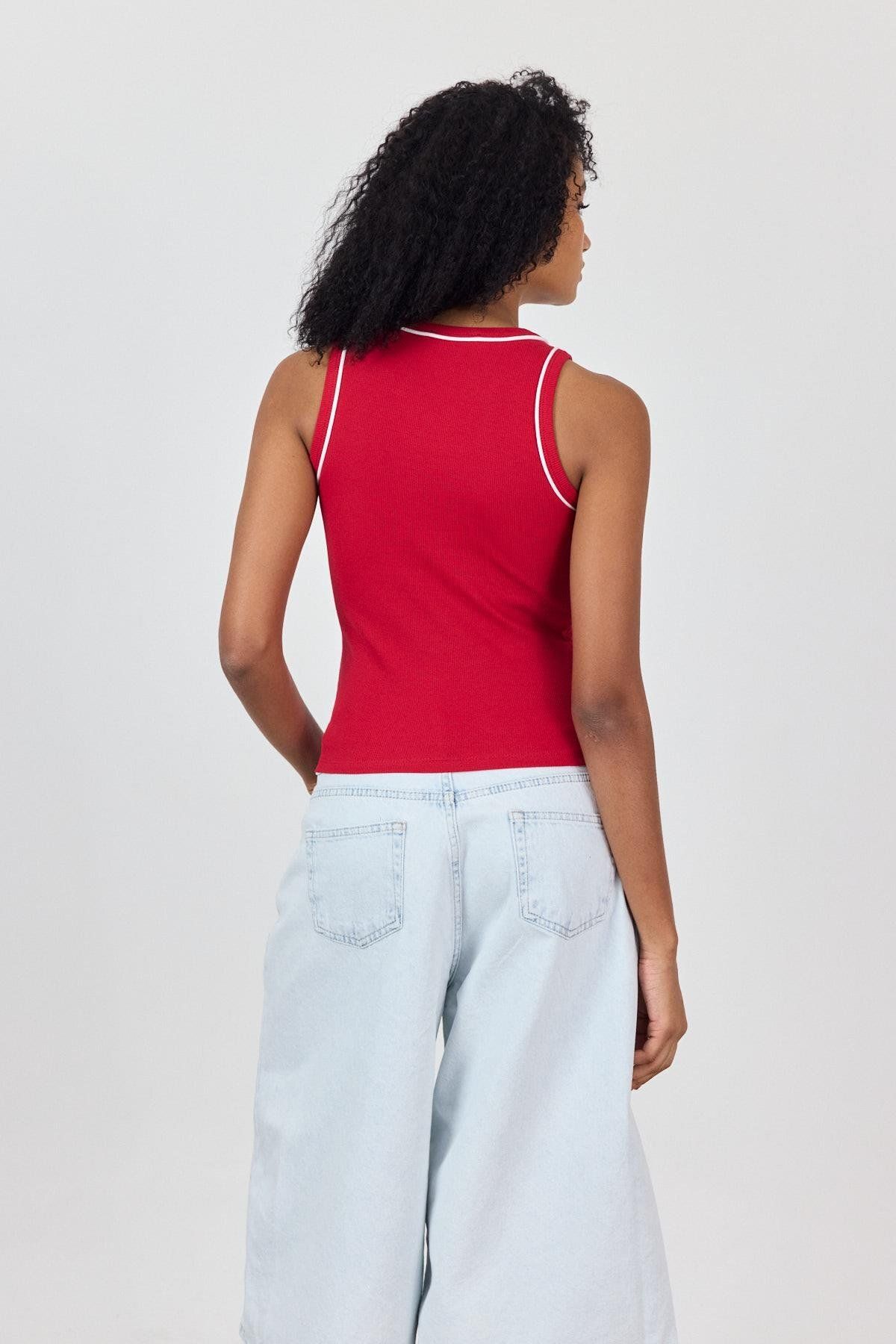 SHERIN-Red Striped Halter Neck Tank Top 4