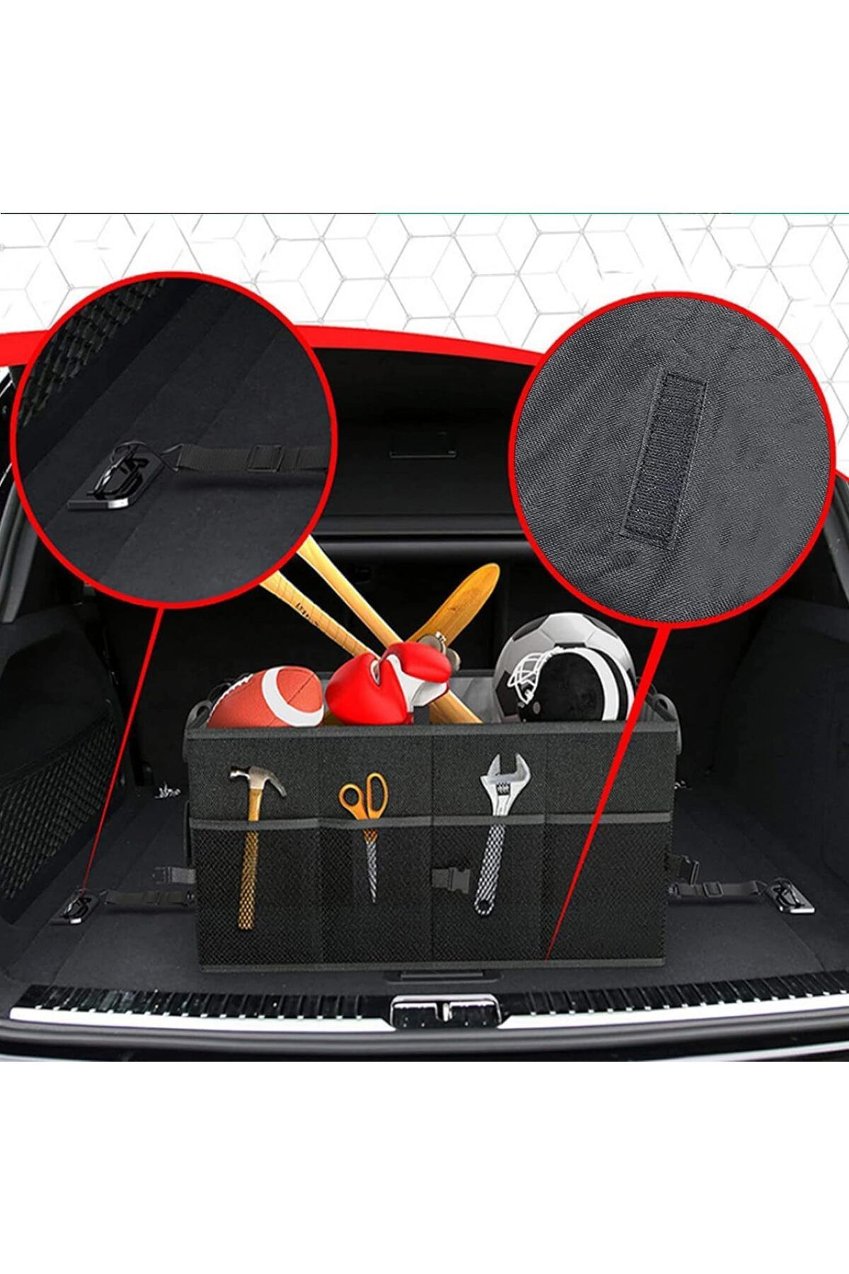COOYA-Car Trunk Organizer Collapsible,Multi-Compartment,with Adjustable Strips & Non Slip Bottom for SUVs 3
