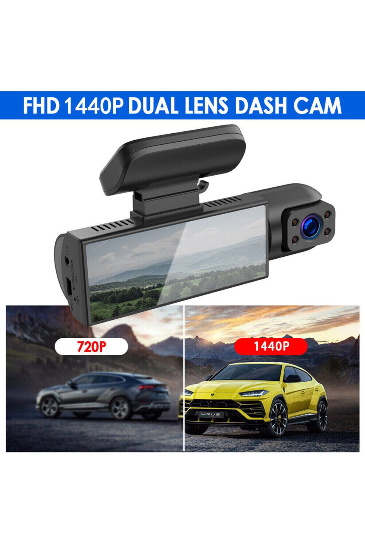 CLAUSTEEL-2in1 Dash Cam 1440P, Dual Lens, Wide 170°, WiFi, Night Vision, Loop, 3.16" LCD 4