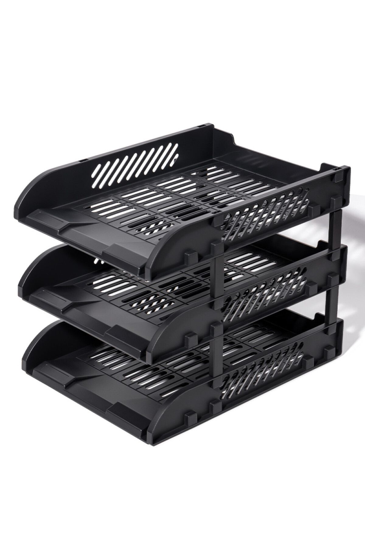 Deli-Tăvi stivuibile cu distanțiere, pachet de 3, negru, plastic format Letter, organizator modular de birou 1