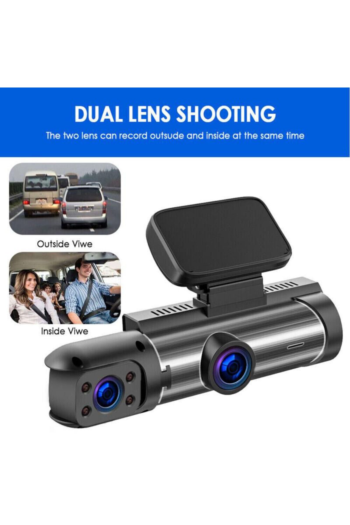 CLAUSTEEL-2in1 Dash Cam 1440P, Dual Lens, Wide 170°, WiFi, Night Vision, Loop, 3.16" LCD 6
