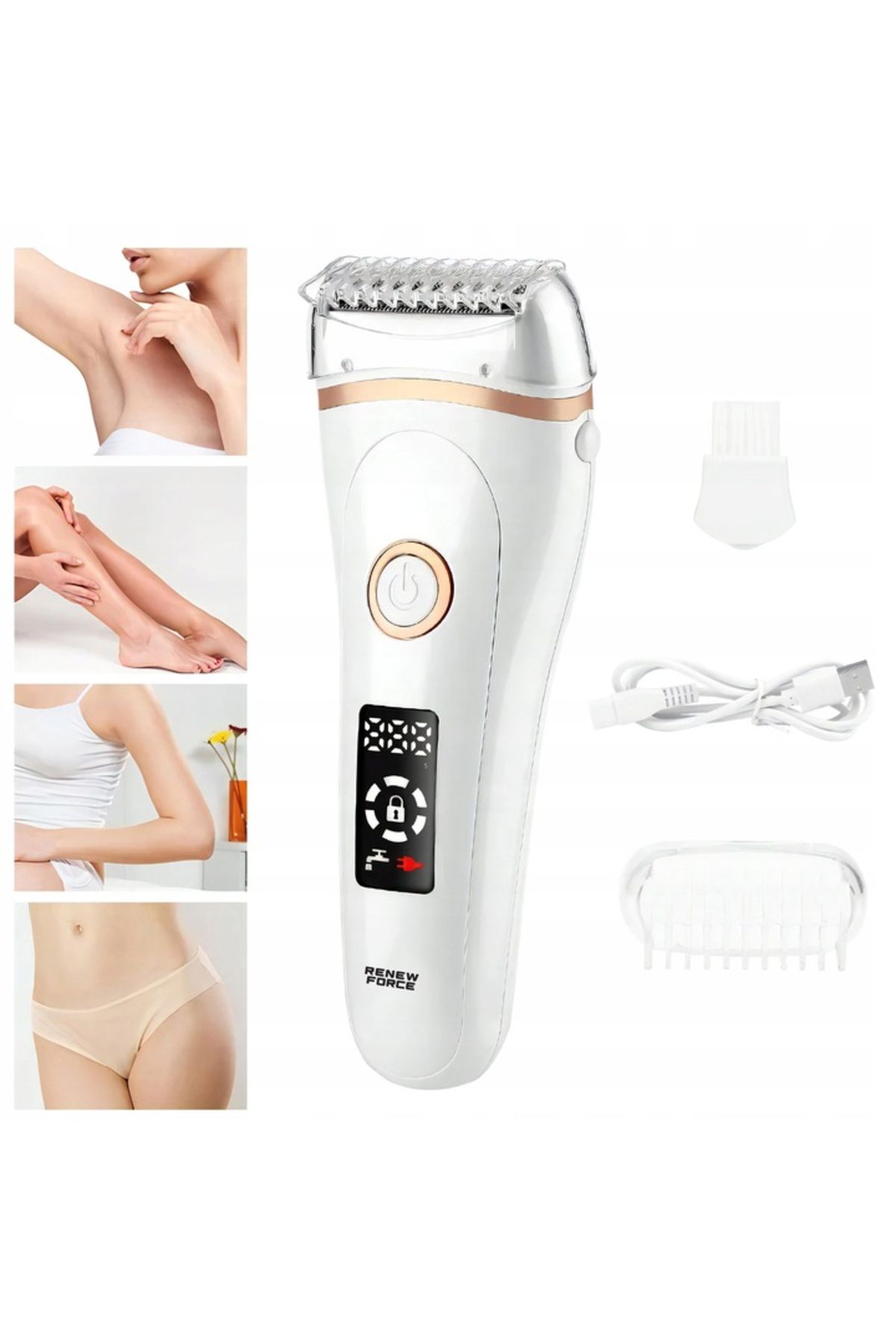 Renew Force-Force Wet and Dry Epilator, 3 Cutting Mechanisms in One Head, LCD Display, Lock Function 10