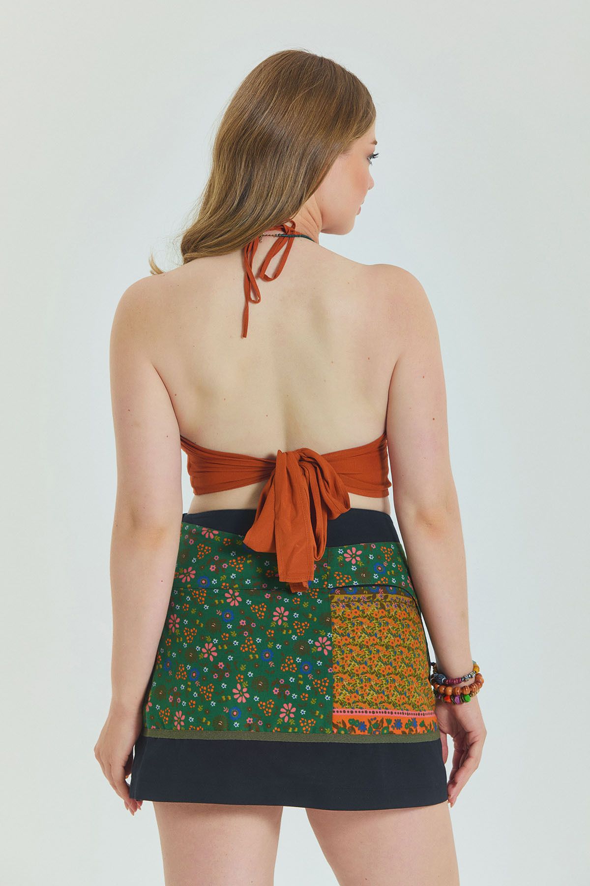Los banditos-Patchwork Wrap Plus Size Skirt with Snap Closure Pockets 5
