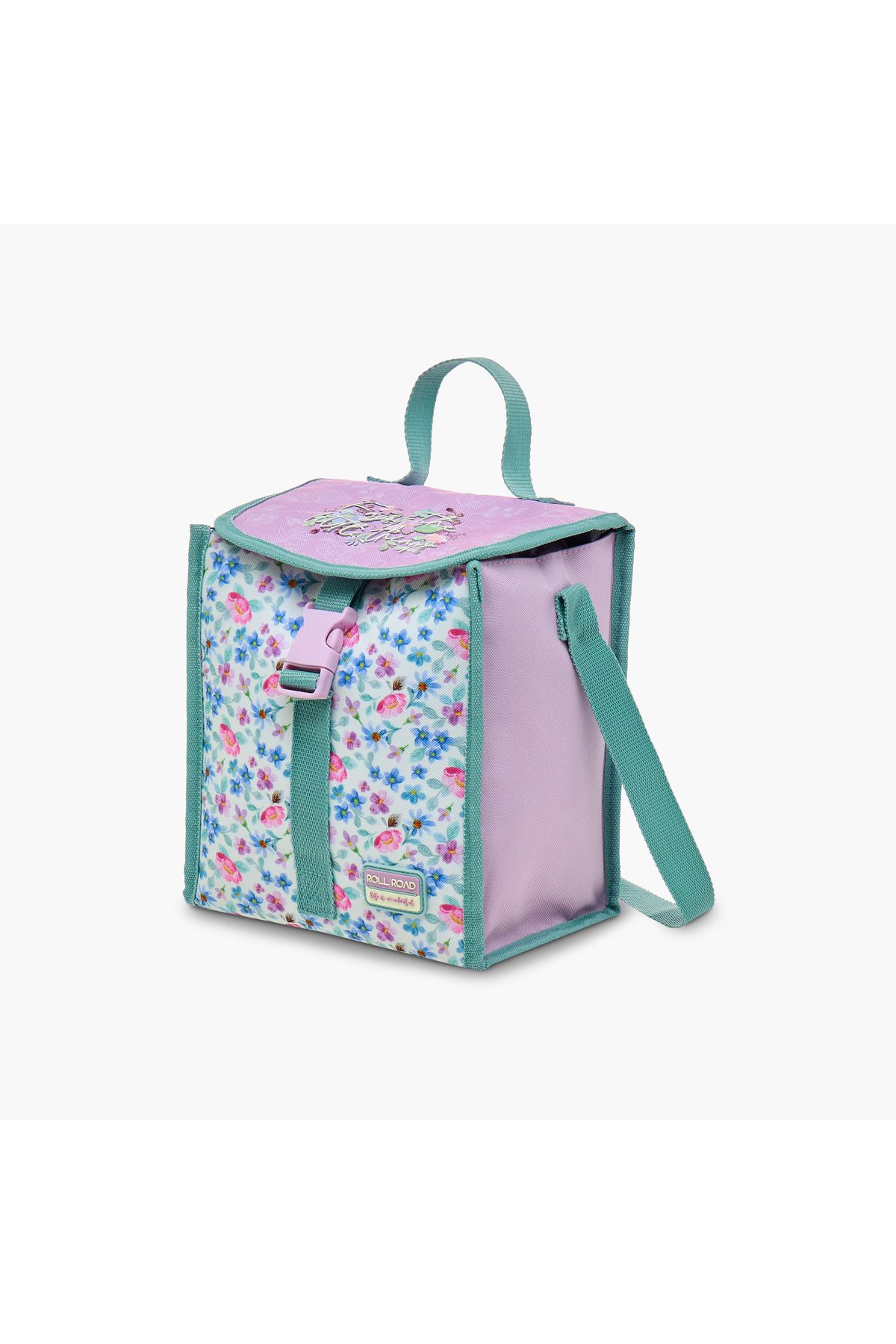 Roll-Road Floral Print Lunch Bag with Handle and Side Release Buckle Closure 2