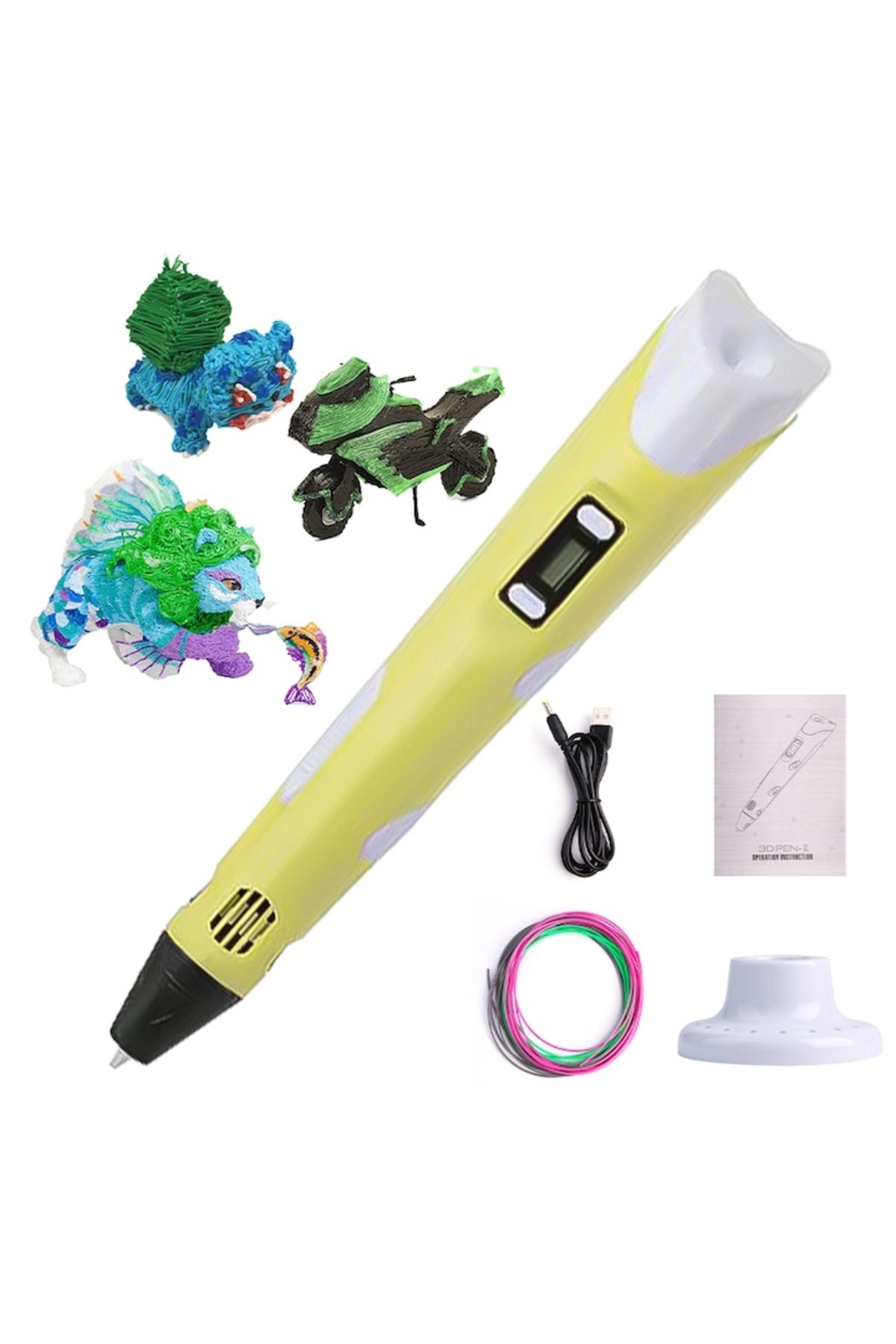 EZGETOP-3D Printing Smart Pen, EZGETOP®, Digital Display, with PLA Filament, Support and Adapter, Yellow 3