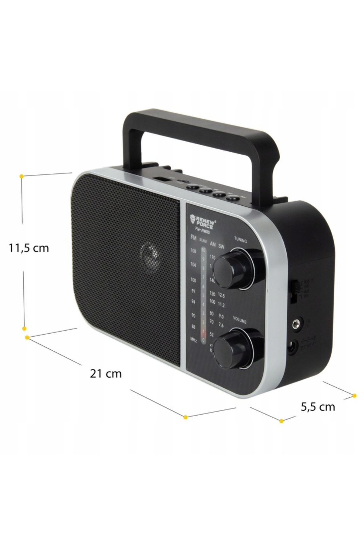 Renew Force-Force portable radio, FM/AM antenna, Bluetooth, SD Card Slot, Black 3