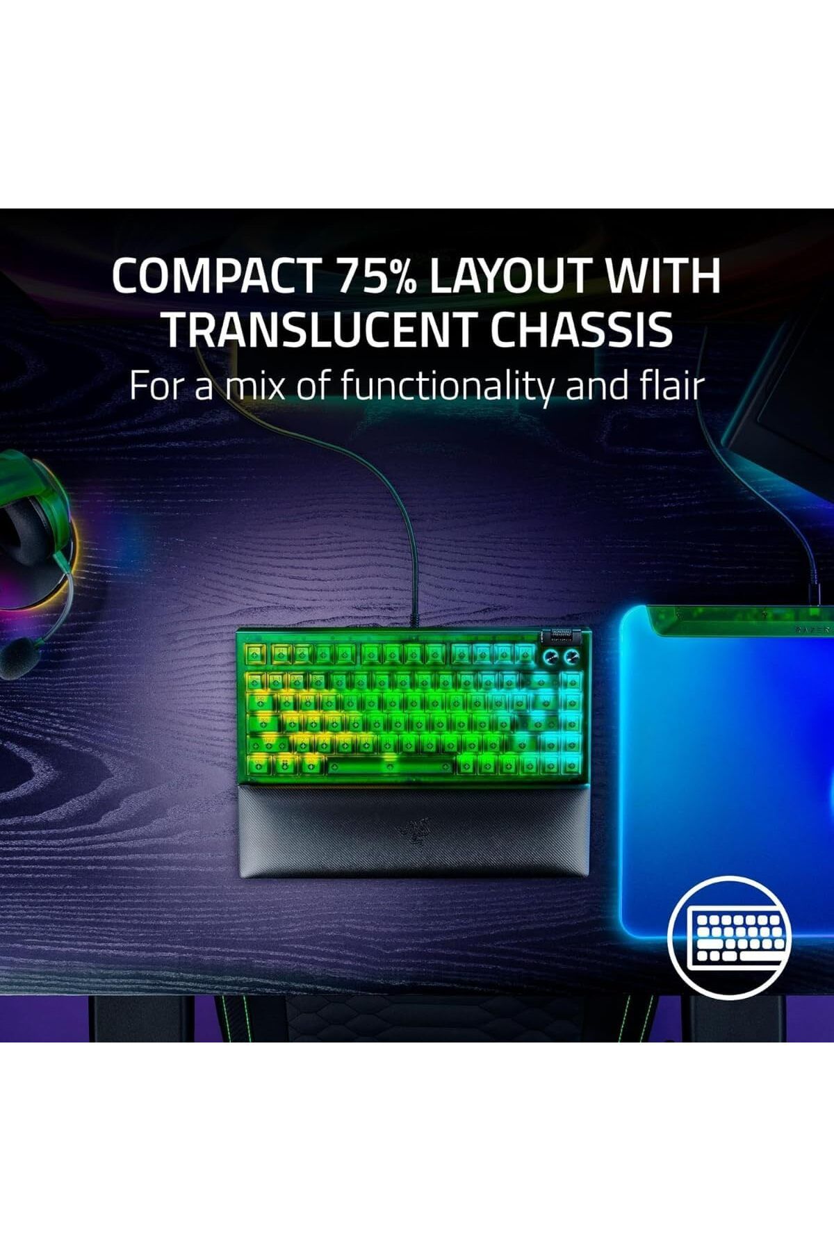 RAZER-BlackWidow V4 75% Mechanical Gaming Keyboard/Orrange Switch/RGB - Phantom Green 3