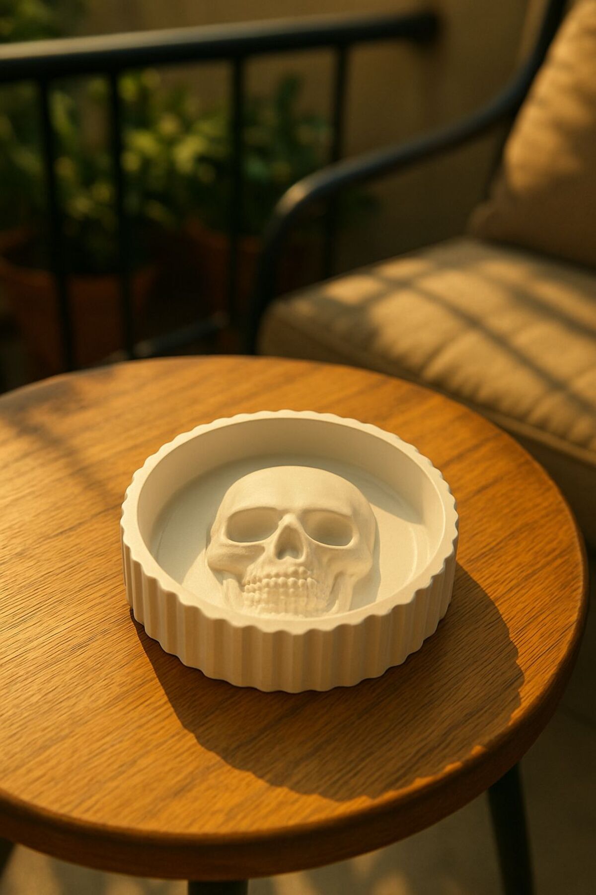 Decorative Skull Embossed Concrete Ashtray Handmade Modern & Gothic Home Decor