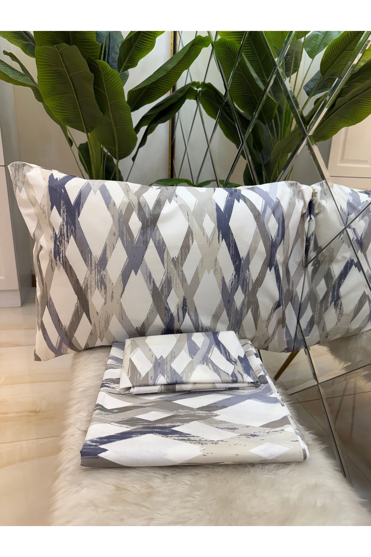 micoton-Patterned Double 100% Cotton Non-Elastic Sheet and Pillowcase Set 3