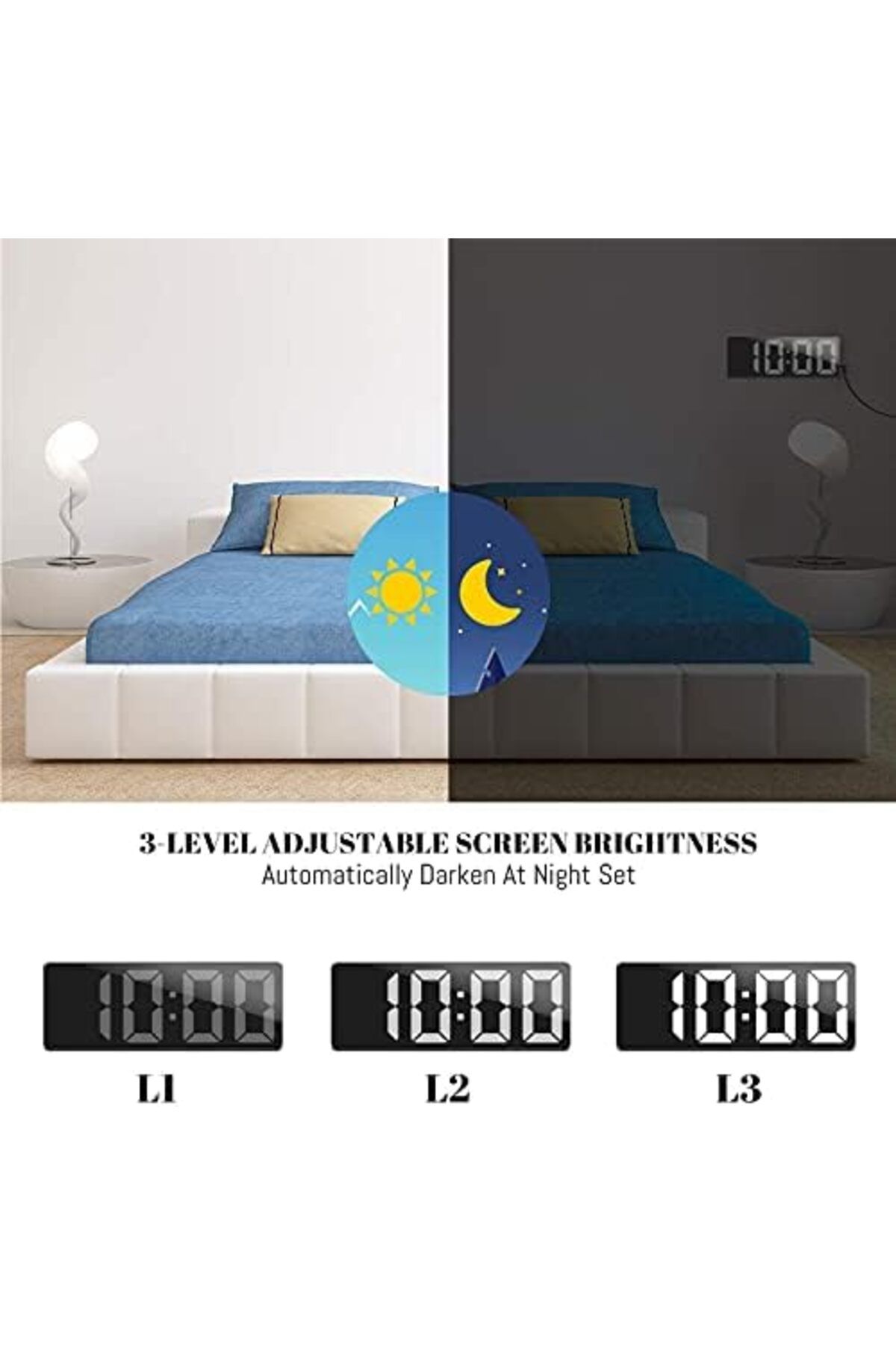 Generic-Alarm Clocks for Bedrooms, USB Charger, Plug in Basic LED Bedside Clock with 7" Large Display, Snooz 6