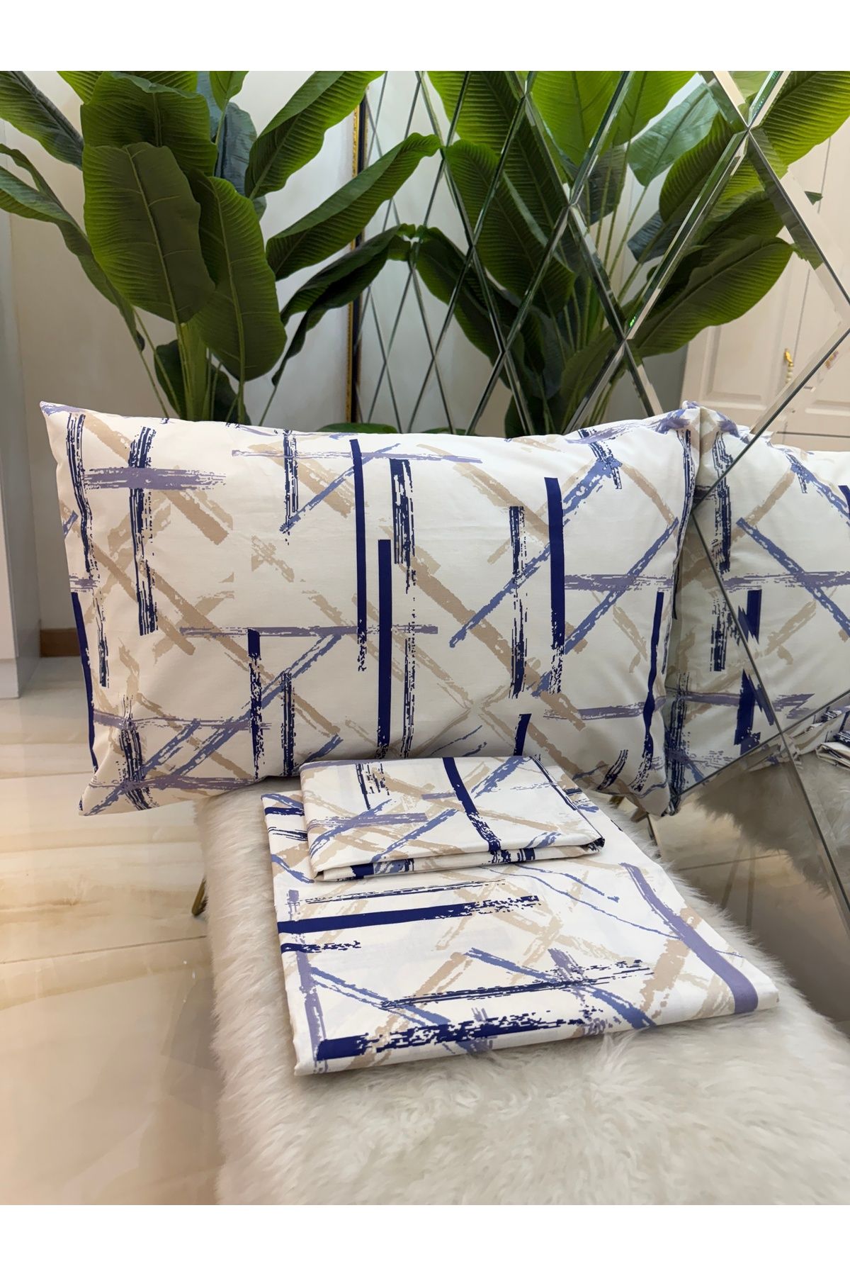 micoton-Patterned Double 100% Cotton Non-Elastic Sheet and Pillowcase Set 5