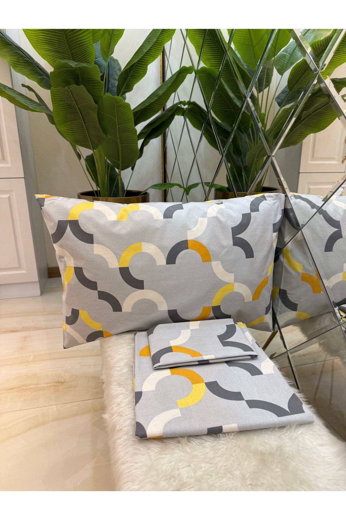 micoton-Patterned Double 100% Cotton Non-Elastic Sheet and Pillowcase Set 3