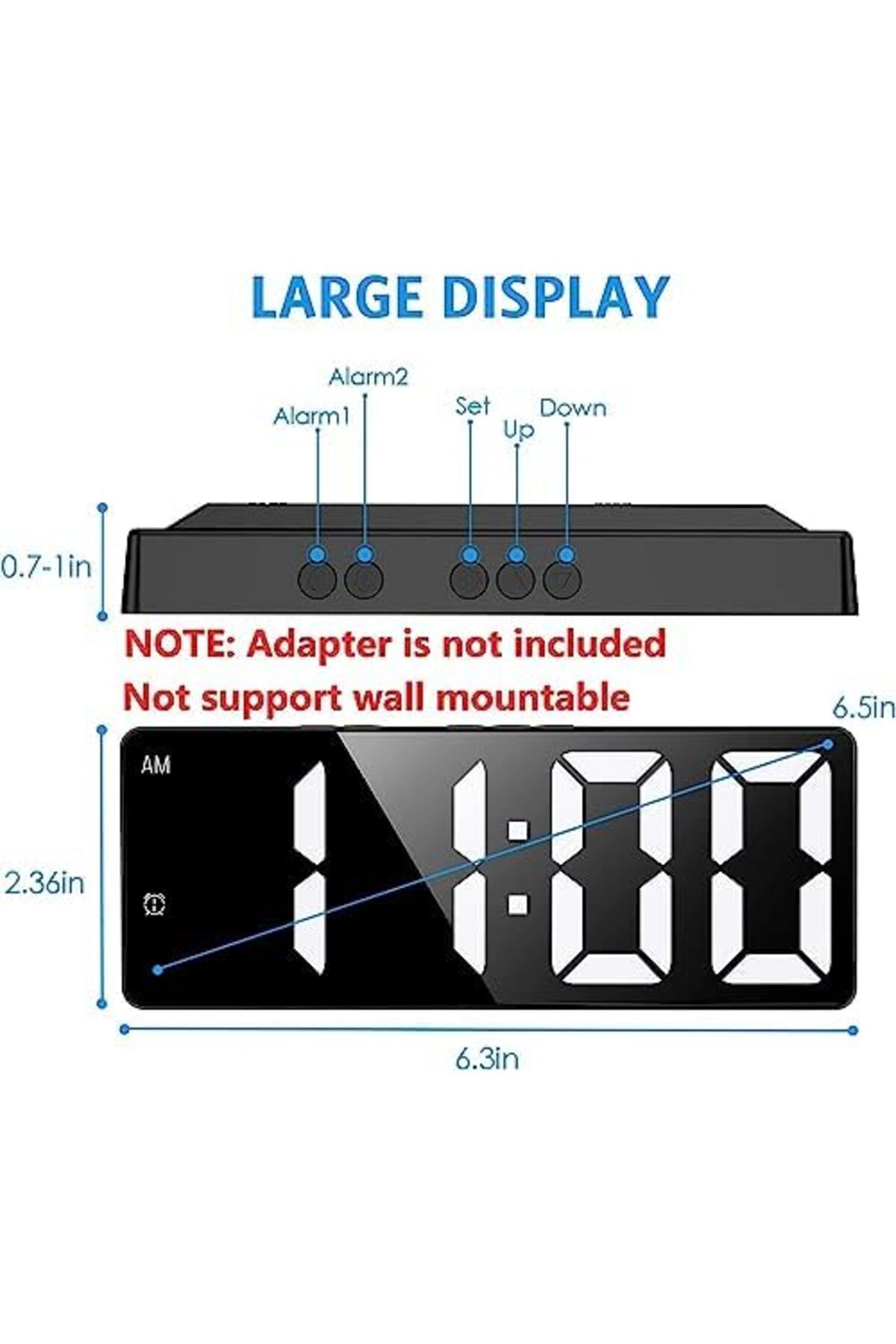 Generic-LinJie Digital Alarm Clock, Mirror Surface LED Electronic Clocks, Bedside Desk Table Clock, Suitable 3