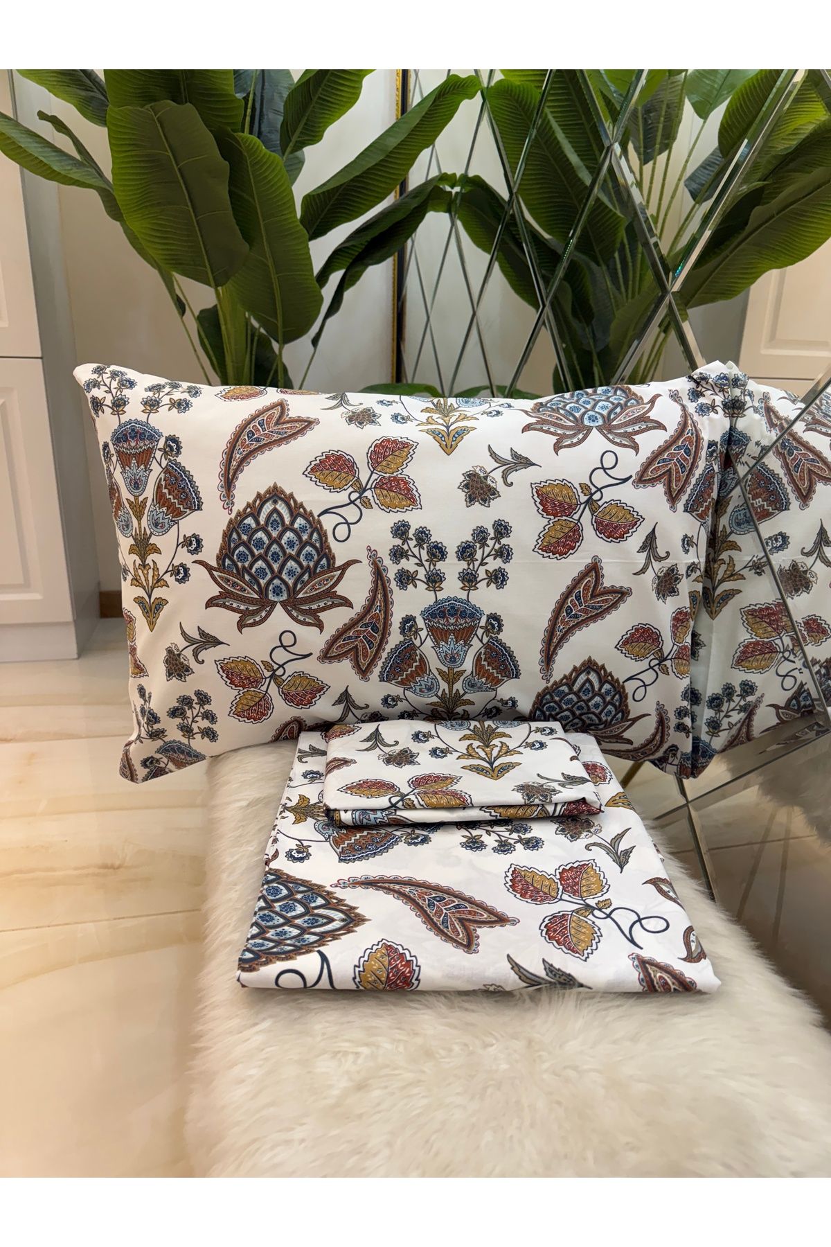 micoton-Patterned Double 100% Cotton Non-Elastic Sheet and Pillowcase Set 3