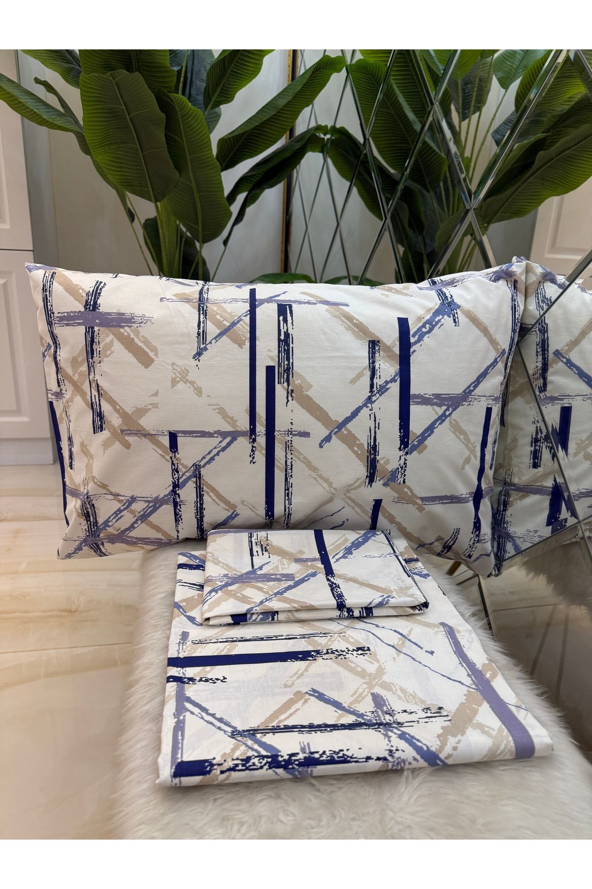 micoton-Patterned Double 100% Cotton Non-Elastic Sheet and Pillowcase Set 3