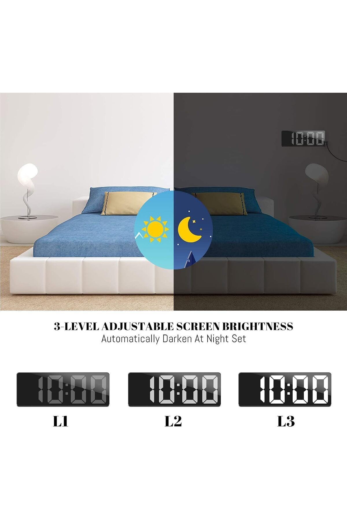 Generic-Alarm Clocks for Bedrooms, USB Charger, Plug in Basic LED Bedside Clock with 7" Large Display, Snooz 5