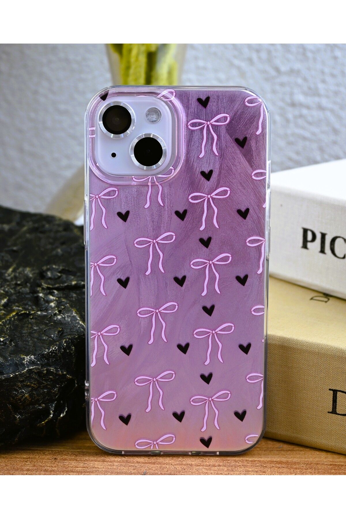 Go Aksesuar-iPhone 15 - 14 - 13 Compatible Shine Bow Color Gradient Glossy Design Silicone Case 5