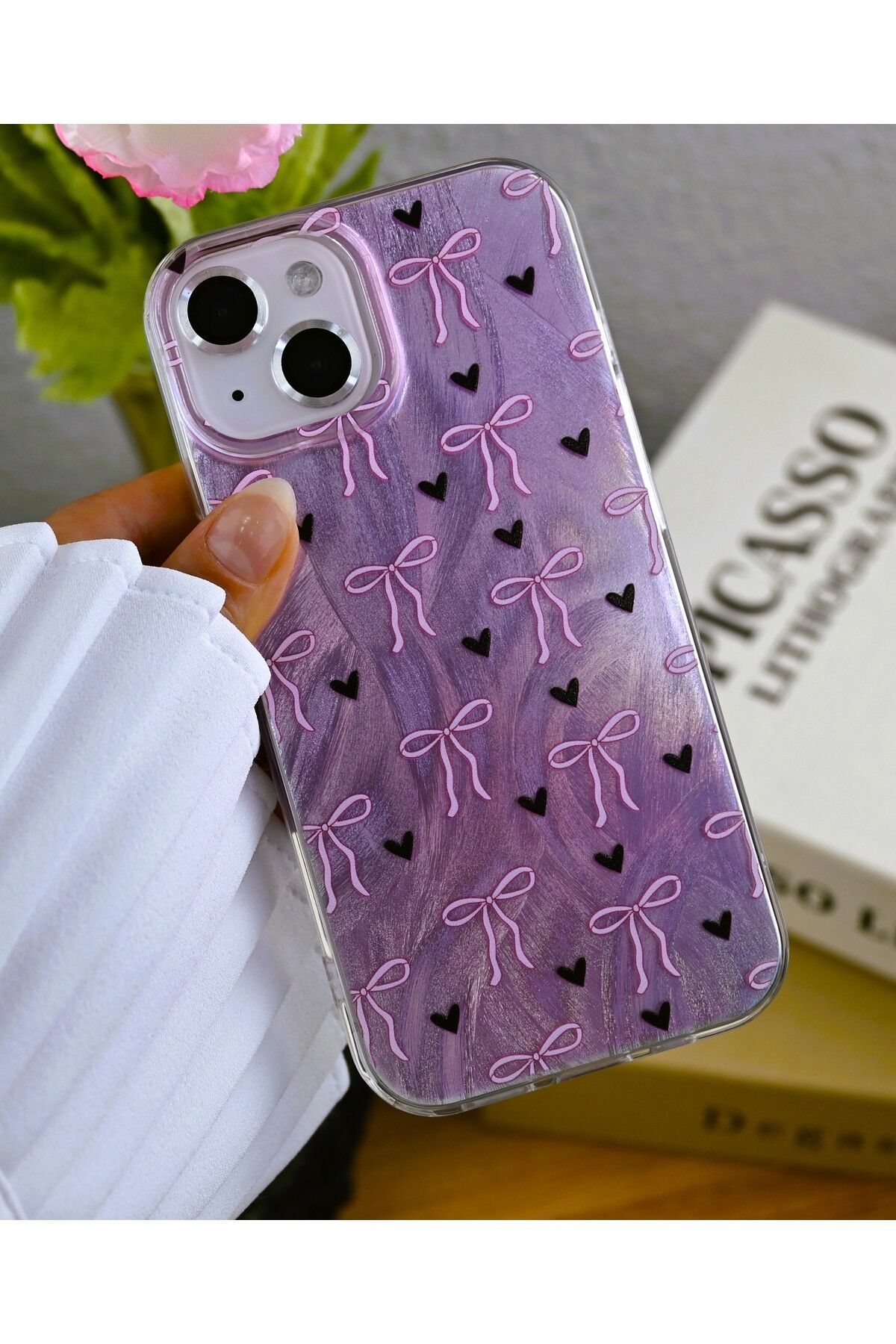 Go Aksesuar-iPhone 15 - 14 - 13 Compatible Shine Bow Color Gradient Glossy Design Silicone Case 6