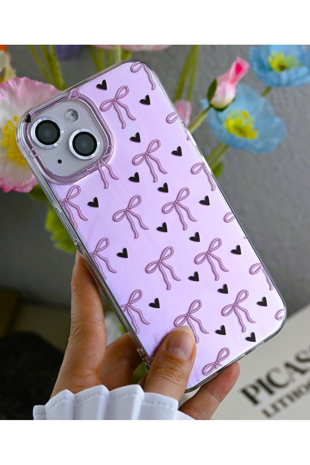 Go Aksesuar-iPhone 15 - 14 - 13 Compatible Shine Bow Color Gradient Glossy Design Silicone Case 4