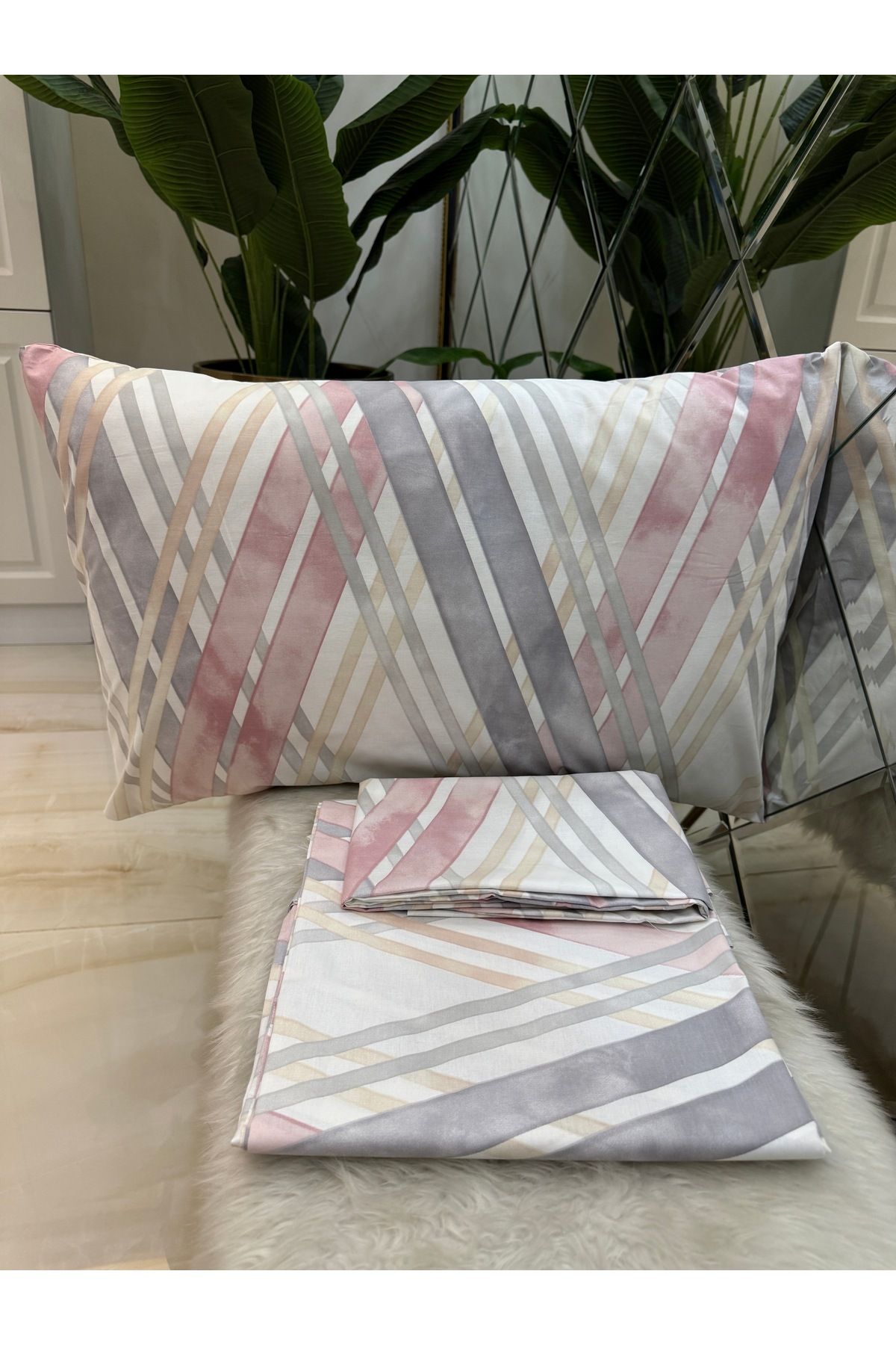 micoton-Patterned Single 100% Cotton Elasticless Sheet and Pillowcase Set 3