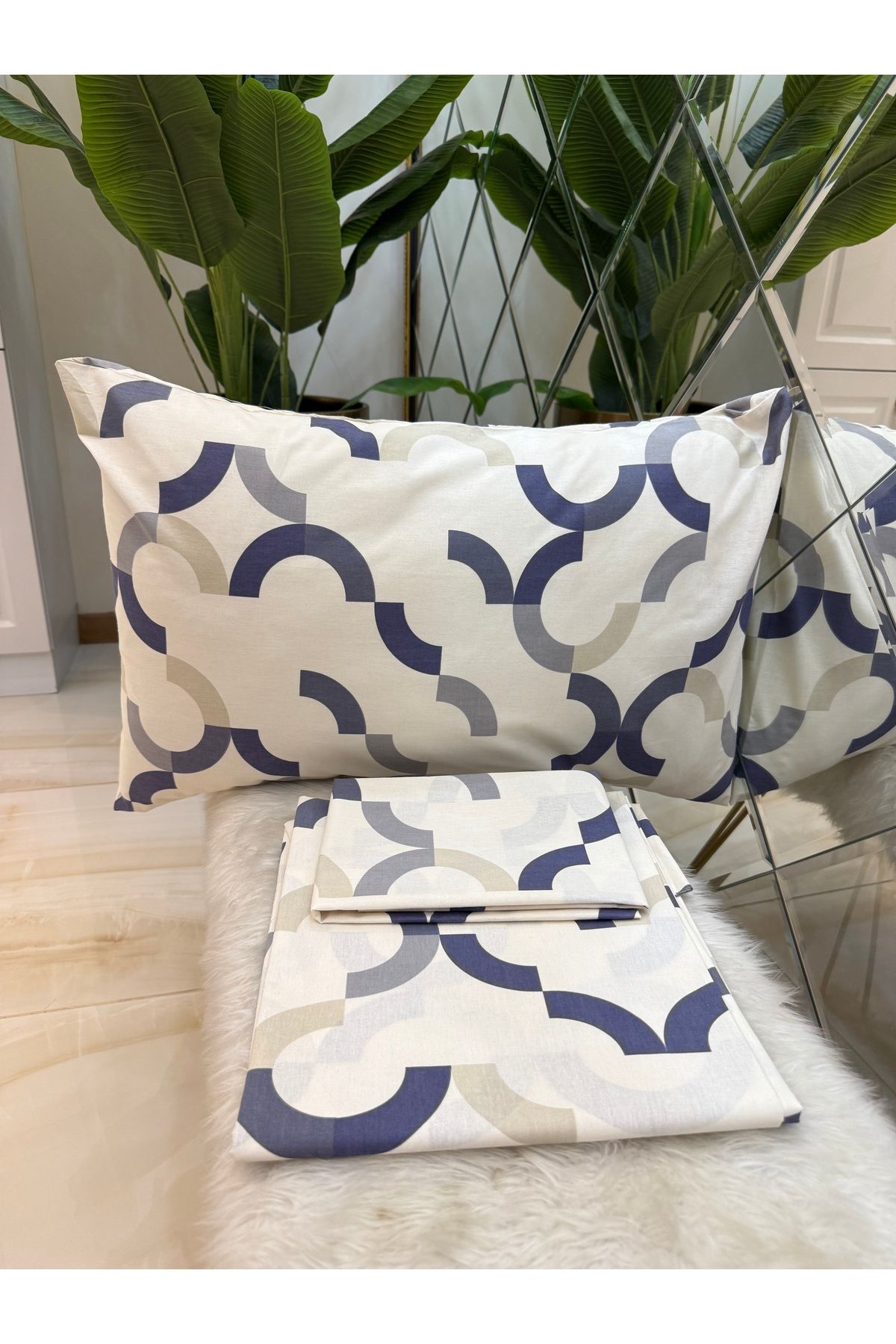 micoton-Patterned Single 100% Cotton Elasticless Sheet and Pillowcase Set 3