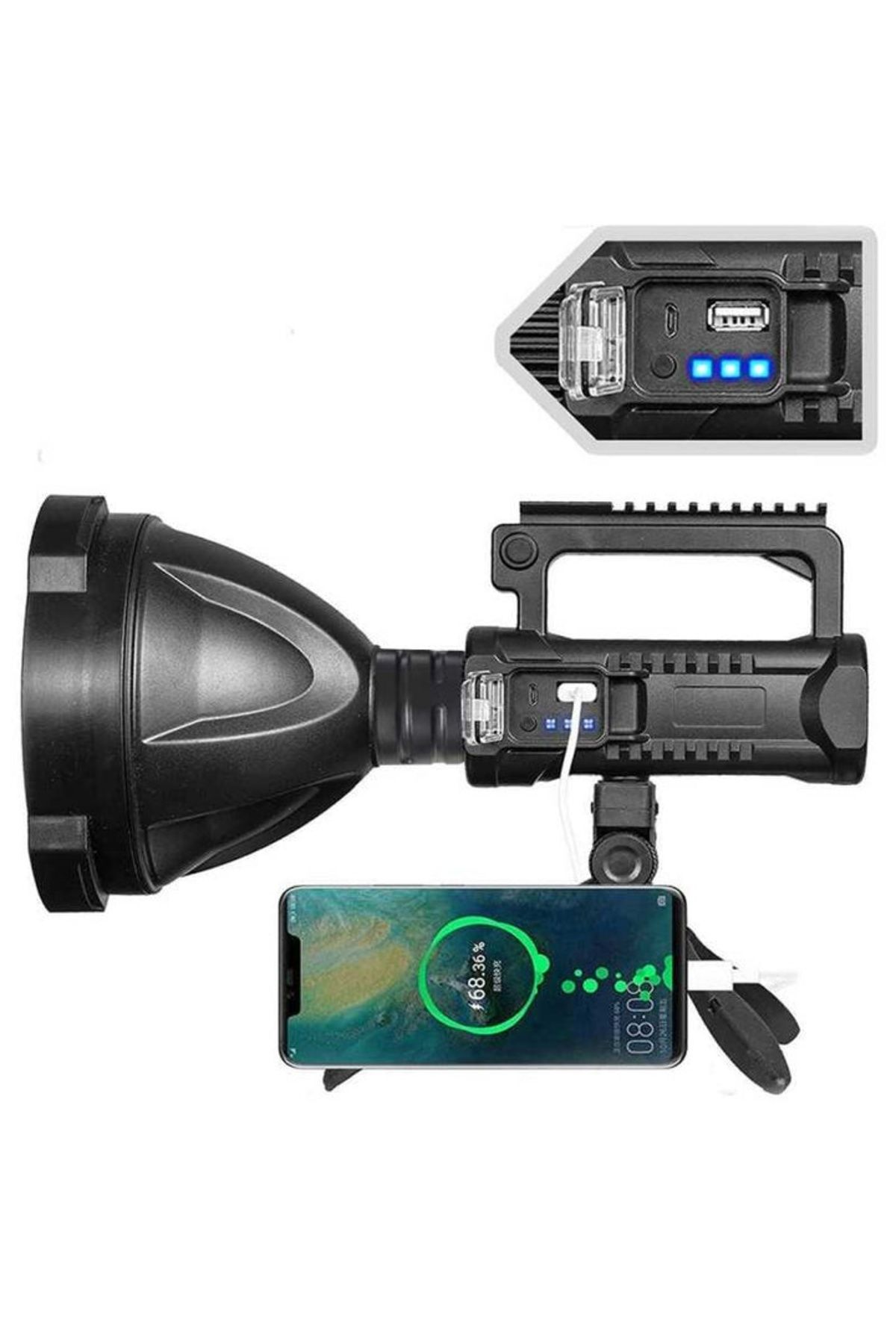 Welora-Multifunction Flashlight with tripod, 25W W, USB Rechargeable, 4 Lighting Modes - 24 x 10 cm 4