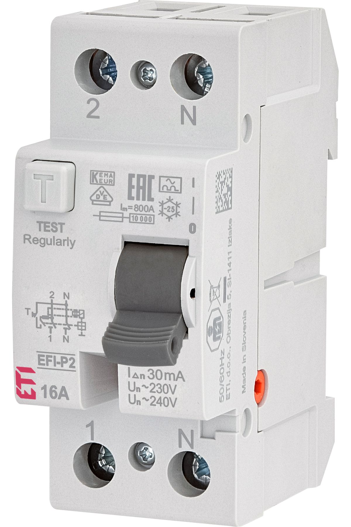 Eti-Intreruptor diferential RCCB, 1P+N, 16A, 30mA, 10kA, tip A, EFI-P2, 002061110, 1