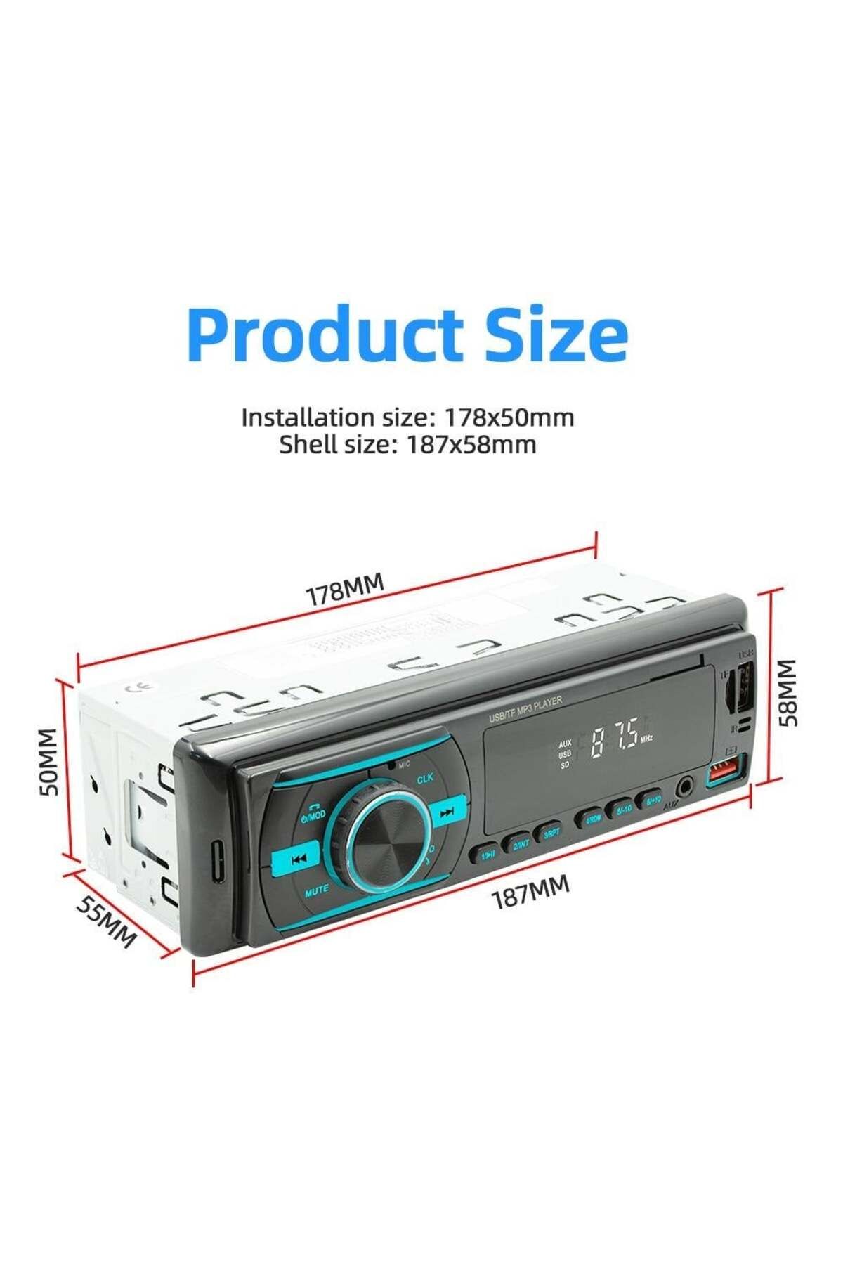 divendi-ro-Car Radio MP3 Player, with Bluetooth, 7 Color Display, 1Din, Remote Control, Black 18