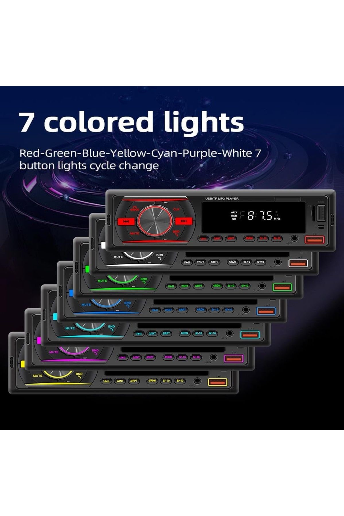 divendi-ro-Car Radio MP3 Player, with Bluetooth, 7 Color Display, 1Din, Remote Control, Black 5