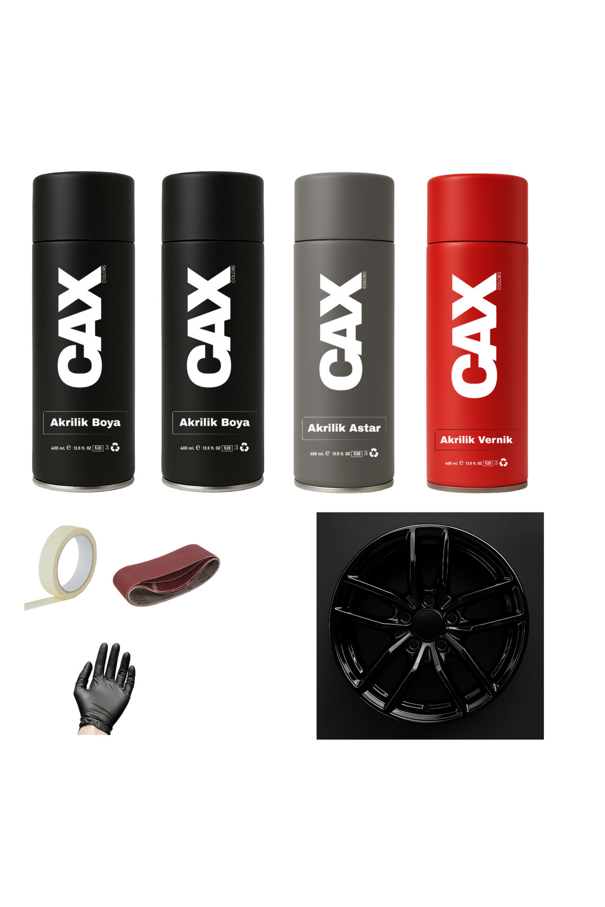 Genel Markalar ARABA JANT SPREY AKRİLİK ÖZEL YAPIM SPREY BOYA SETİ 400 ML (2 ADET BOYA-1 ADET VERNİK-1 ADET ASTAR)