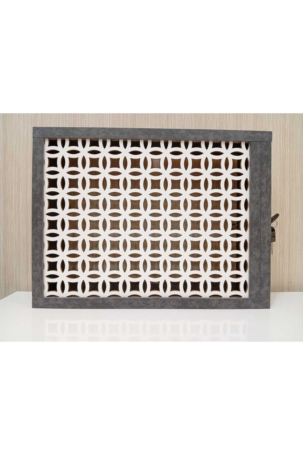 EMİZEY-Decorative Interlocking Marble Pattern Wall Hanging Insurance and Modem-Wifi Storage Box 30X40Cm 6