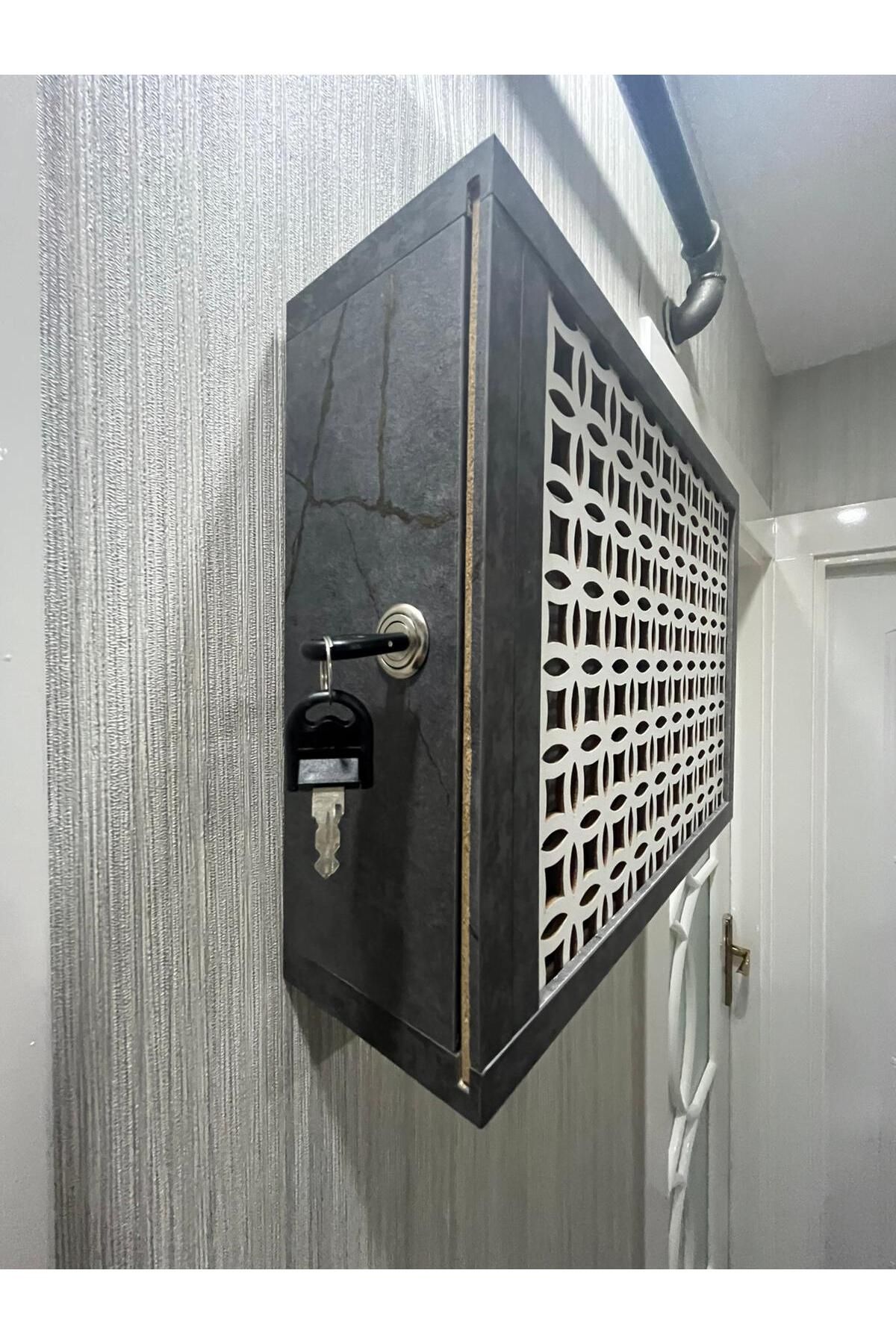 EMİZEY-Decorative Interlocking Marble Pattern Wall Hanging Insurance and Modem-Wifi Storage Box 30X40Cm 5