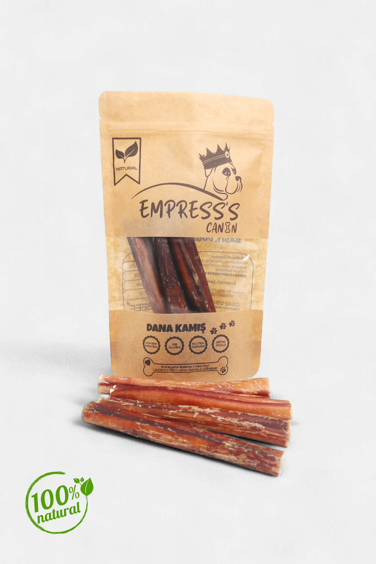 EMPRESS'S CANIN Kurutulmuş Dana Kamış Çiğnemelik Köpek Ödül Maması %100 Doğal, Glutensiz, Organik 130 gr