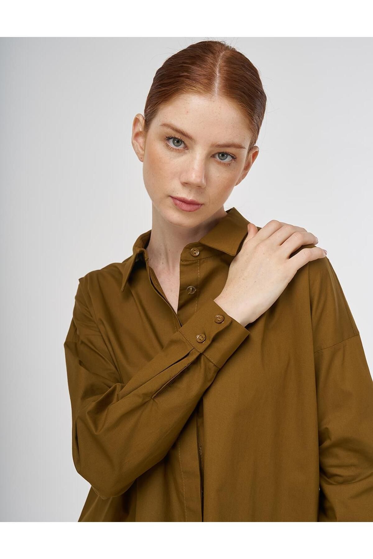 Kayra-Relaxed Cut Cotton Tunic Dark Olive 7