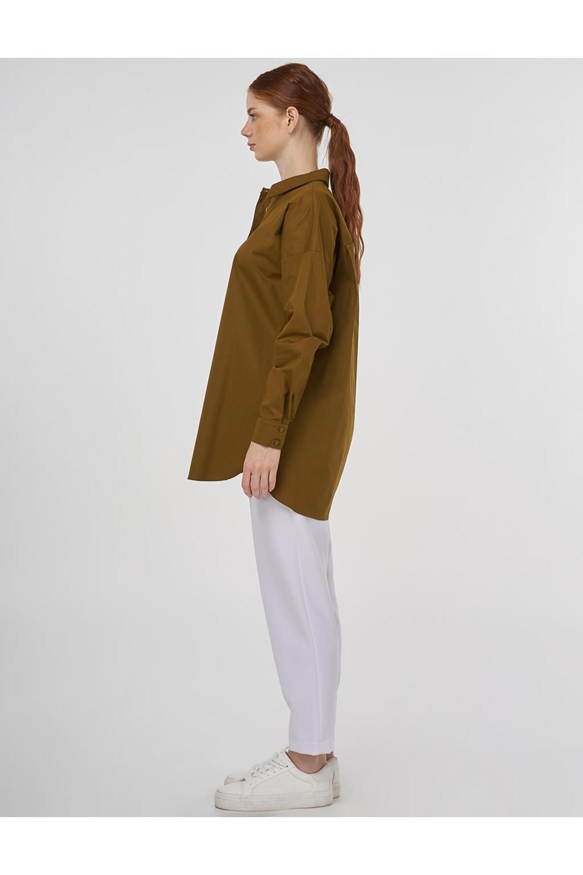 Kayra-Relaxed Cut Cotton Tunic Dark Olive 4