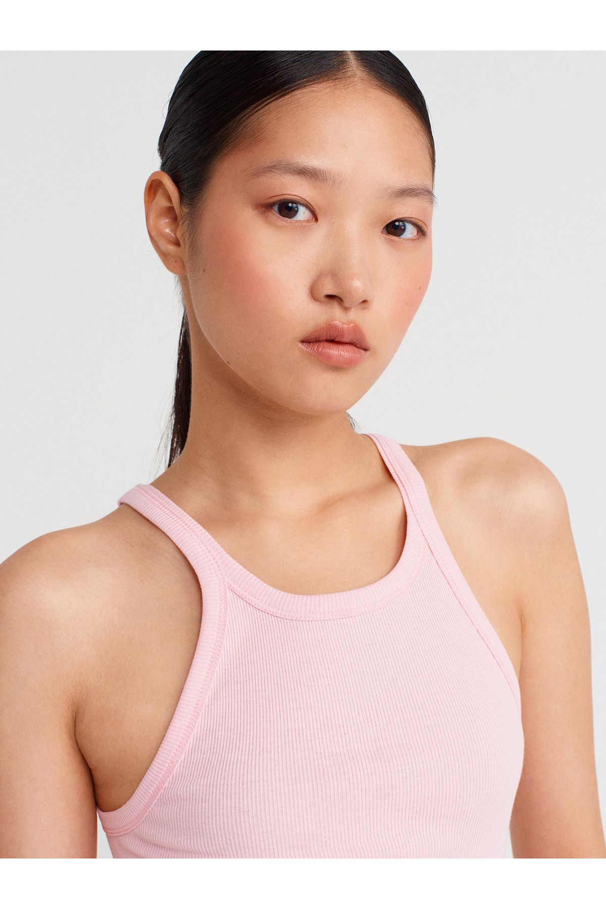 Dilvin-21143 Sleeveless Strap Top-Powder Pink 4
