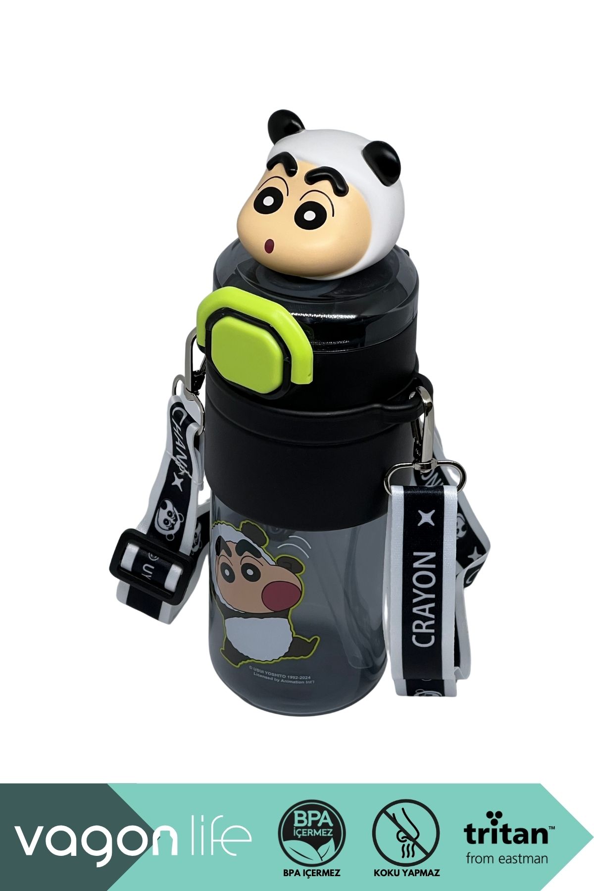 Vagonlife-650ml Crayon Shinchan Figured Cover Tritan Water Bottle with Straw/Without Straw Use with Hand Strap 1