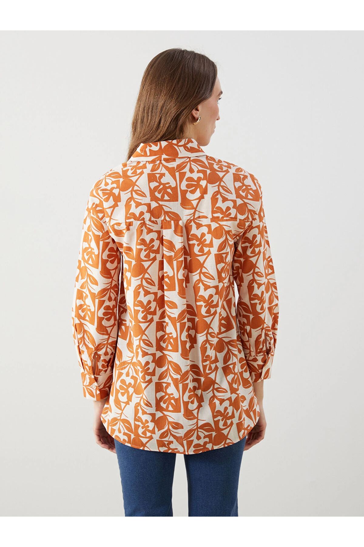 LC Waikiki-Lcw Modest Orange Patterned Oversize Women's Shirt Tunic 4