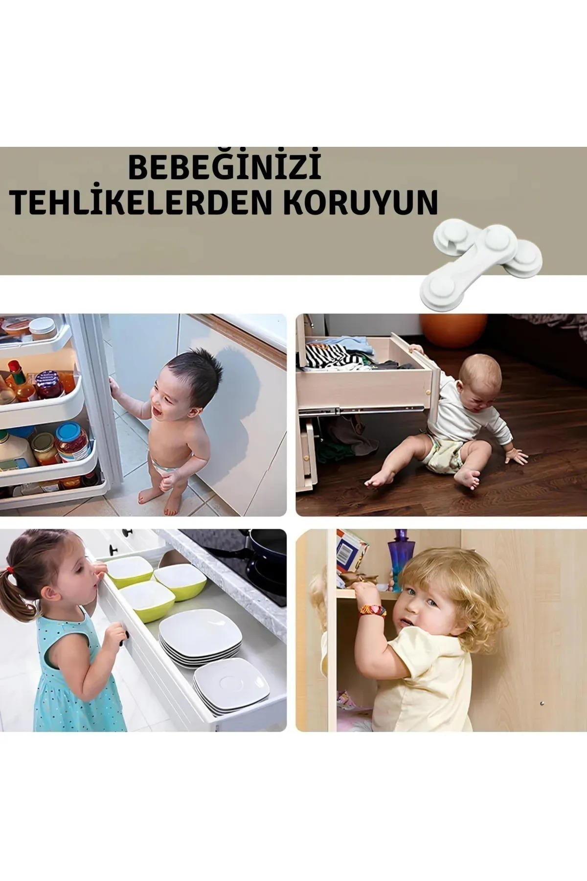 Genel Markalar 2 Adet Çocuk Koruma Kilidi Dolap Çekmece Buzdolabı Kilidi Geçmeli fotoğrafı 5 (önizleme)
