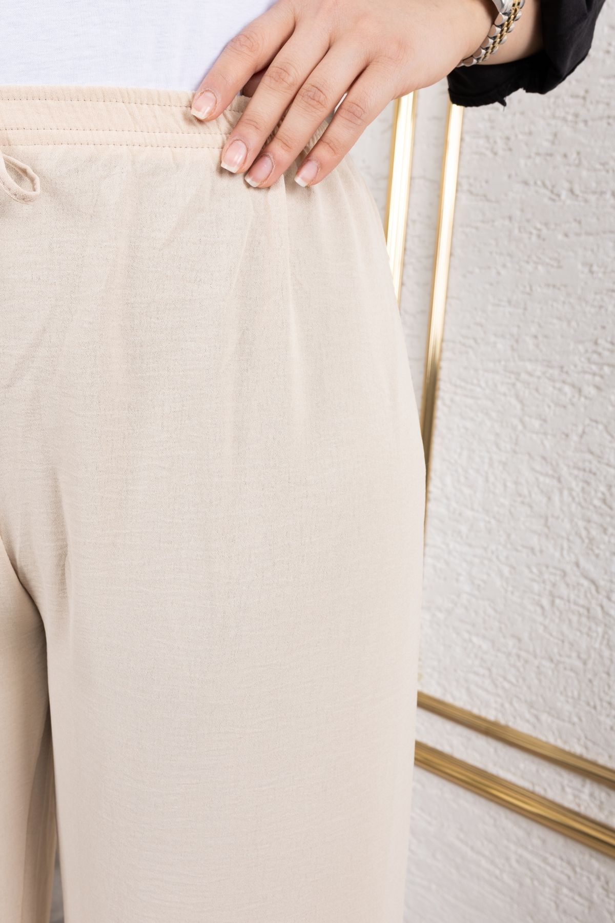 Nevayla Moda-Casual Ayrobin Trousers with Elastic Waist - Mink / A0103 7