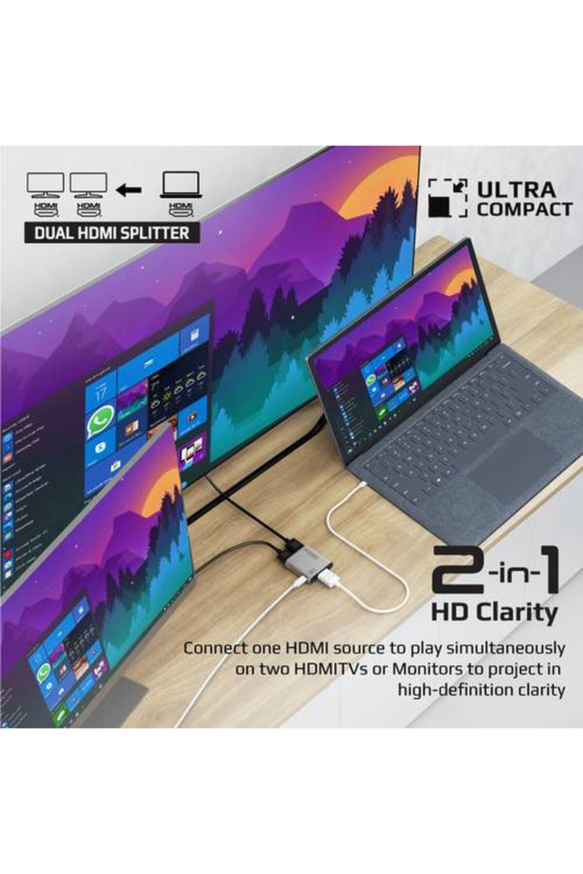 Promate-Best 4K Ultra HD Dual Output HDMI Splitter for Audio and Video Signal Transmission with Lightweight Design 3