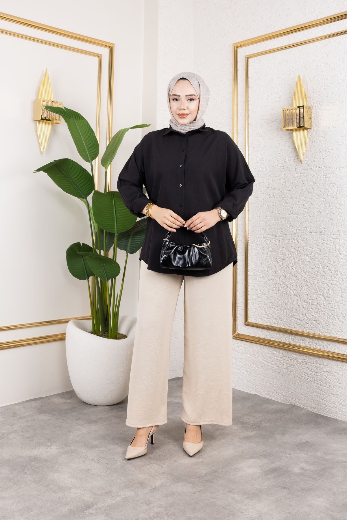 Nevayla Moda-Casual Ayrobin Trousers with Elastic Waist - Mink / A0103 5