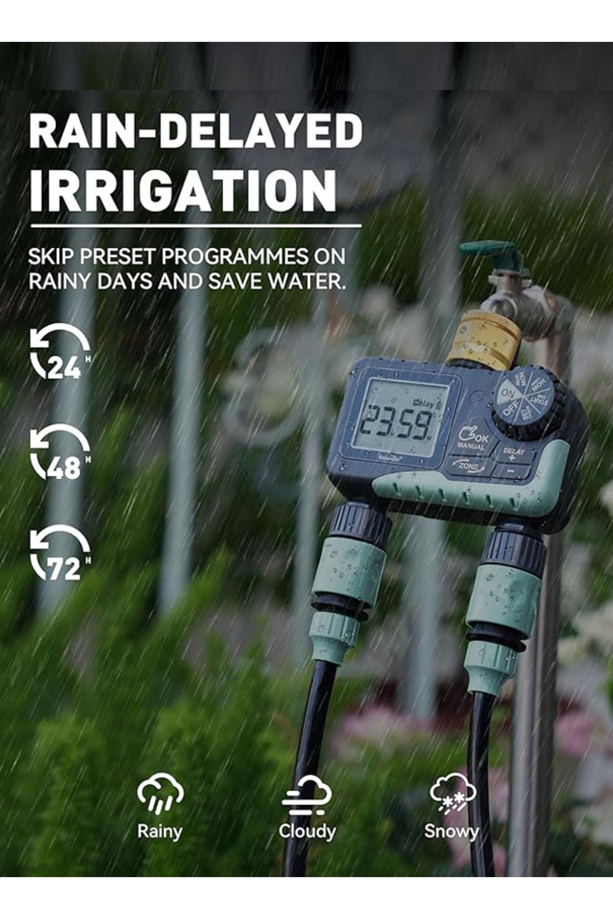 RAINPOINT-Watering Timer 2 Outlets, Automatic/Manual 2 Way Programmer, Quick Watering, 3