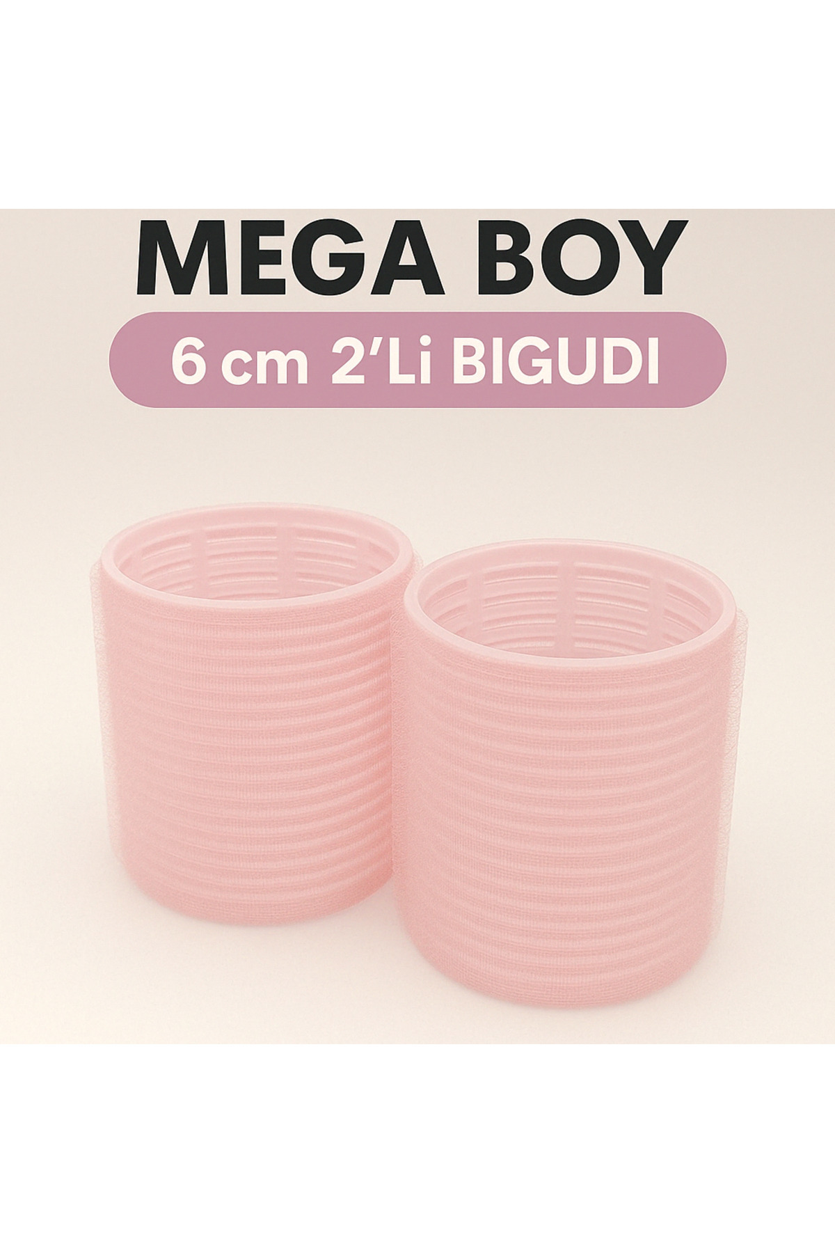 Genel Markalar Mega Boy 6 cm Pembe Cırtlı Saç Bigudisi 2'li Set | Hacim Veren Yapışkanlı Bukle Bigudi Modeli