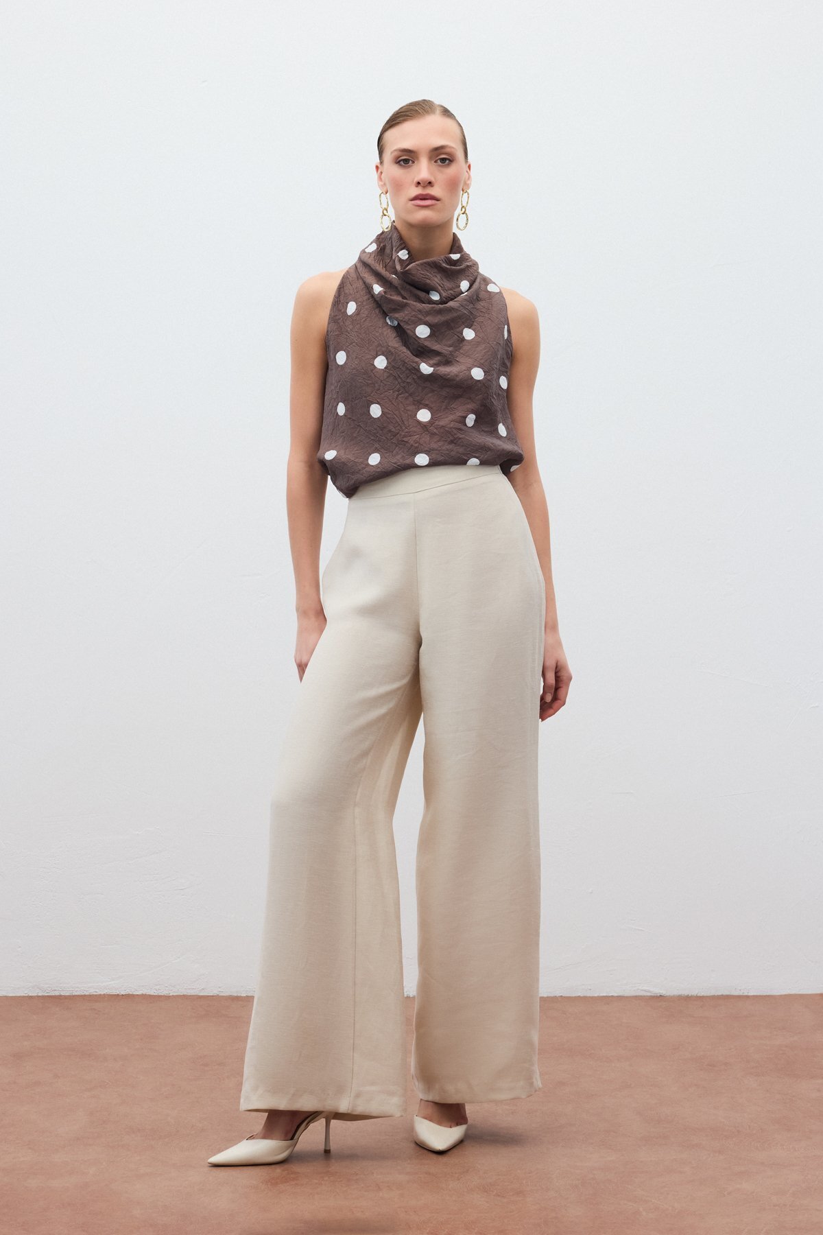 Sateen-Casual Linen Trousers - Stone 3
