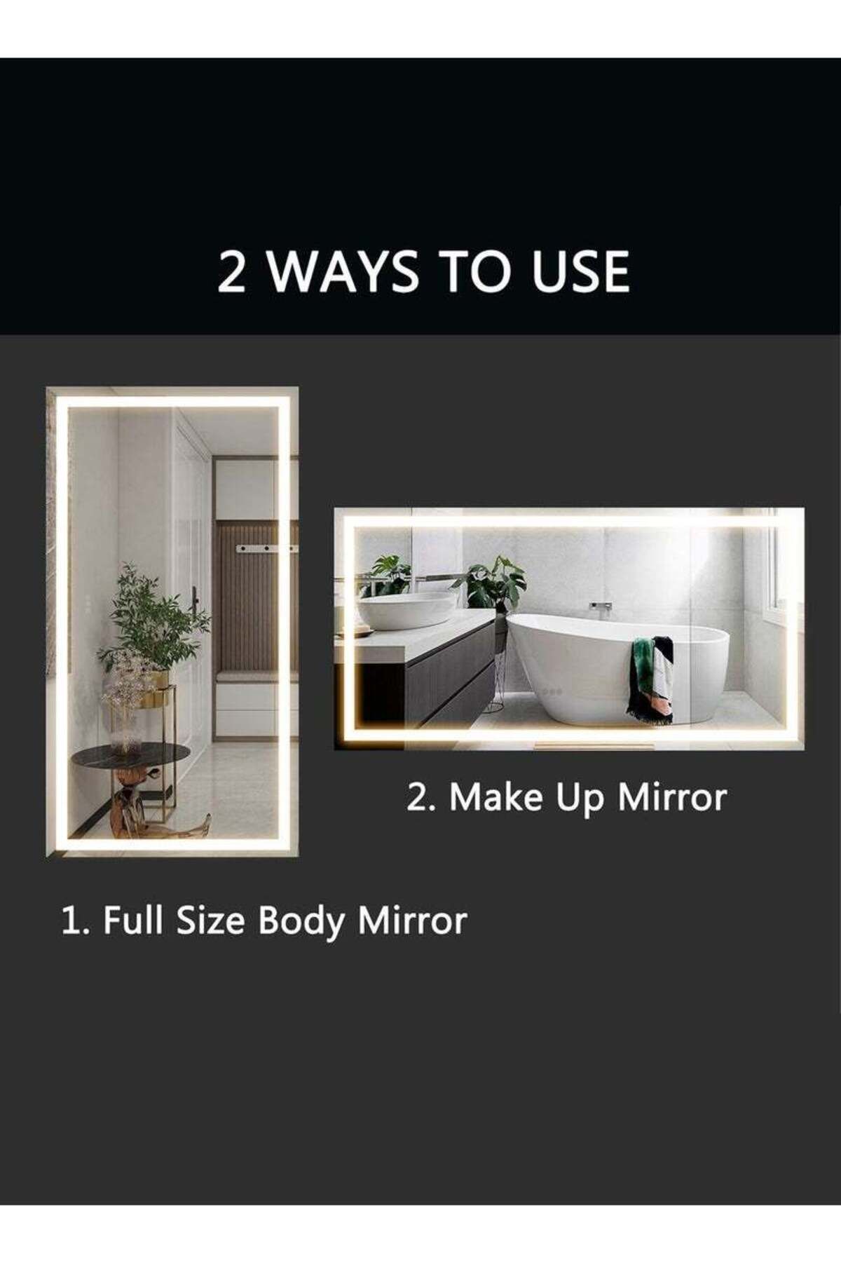 Taimi-60x40cm LED Rectangular Mirror with Touch Control, Front and Back Light, for Bathroom and Makeup 5
