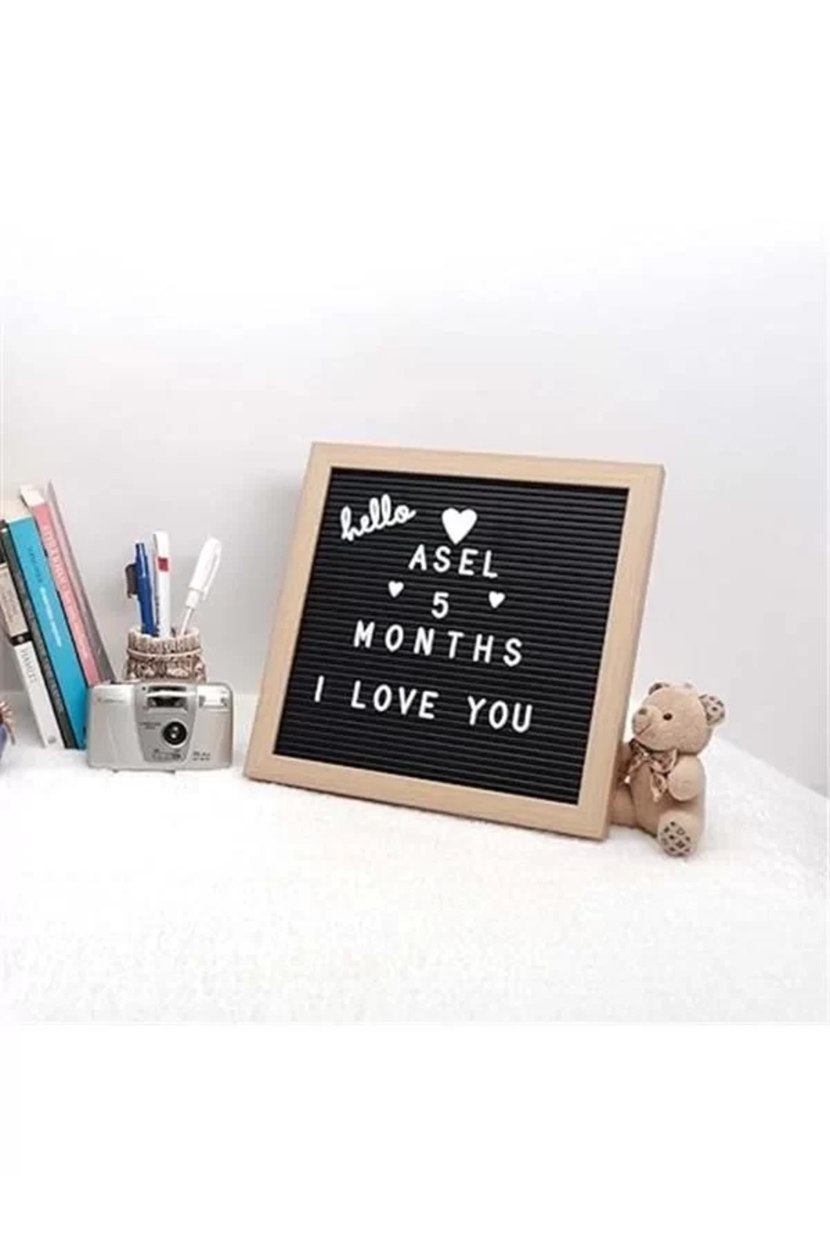 Patladı Gitti Ahsap Yazı Panosu Mesaj Tahtası Ve Beyaz Harf Seti fotoğrafı 6 (önizleme)