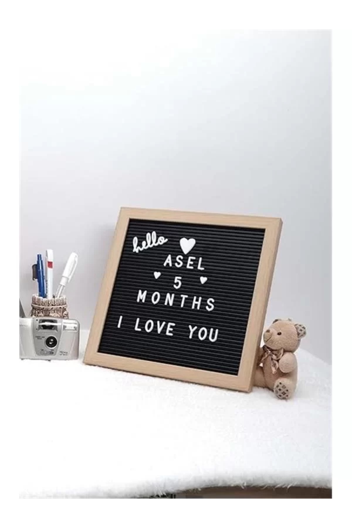 Patladı Gitti Ahsap Yazı Panosu Mesaj Tahtası Ve Beyaz Harf Seti fotoğrafı 2 (önizleme)