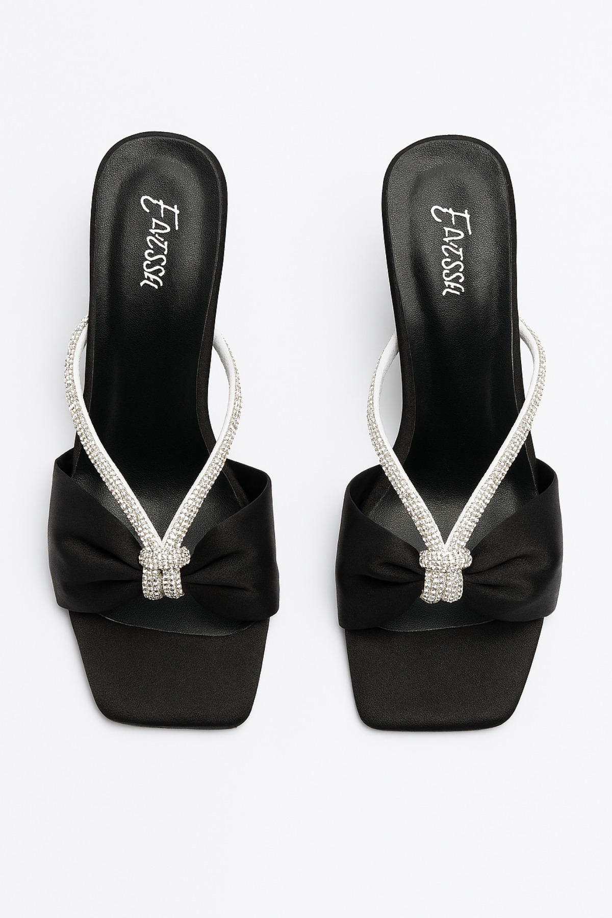 Elvessa  Siyah Saten Parlak Taş Detaylı 5 cm İnce Topuklu Terlik Şık Gece Gündüz Davet Abiye Ayakkabı - Görsel 9